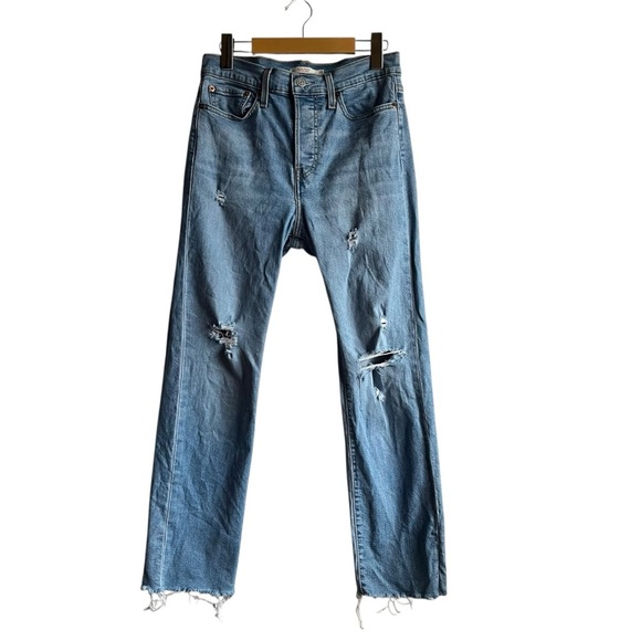 Levi’s Wedgie Straight Jeans Oxnard Haze Size 28 High Rise Distressed - Picture 2 of 16